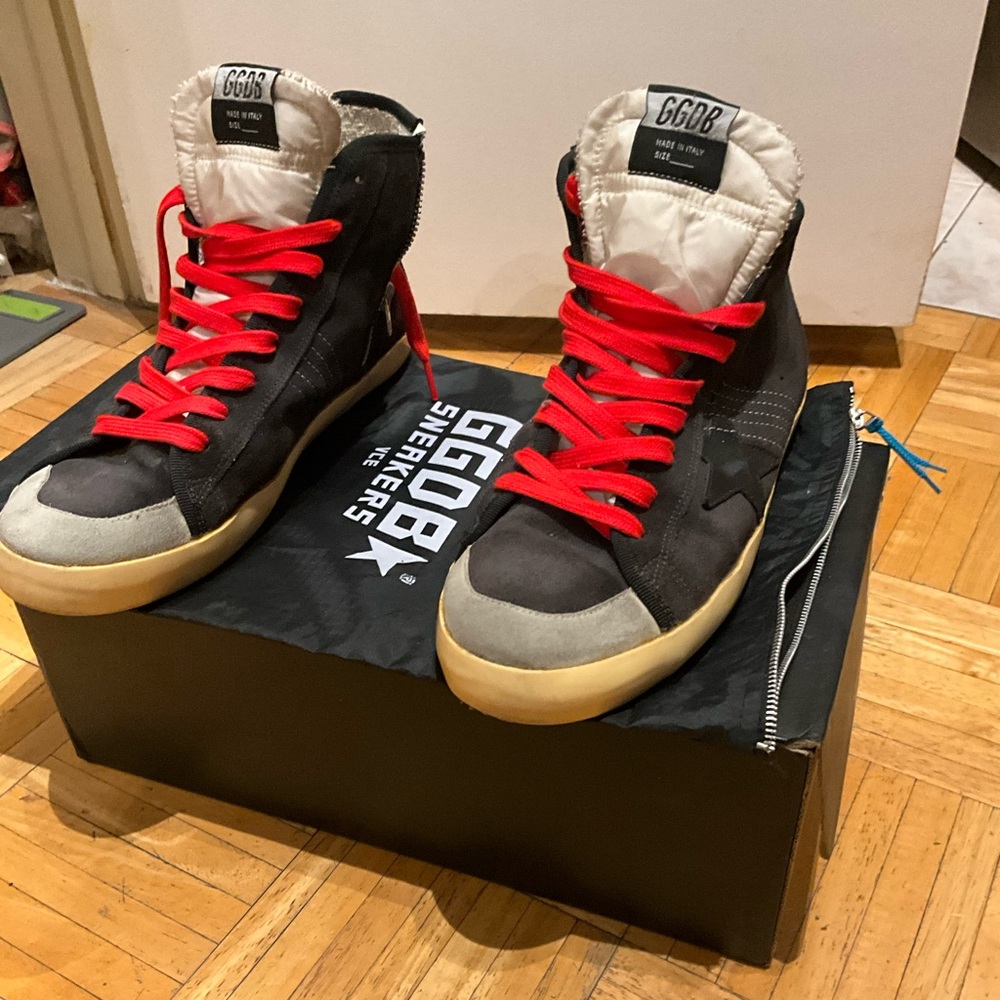 Golden Goose Black, Gray & Red High-Top Sneakers